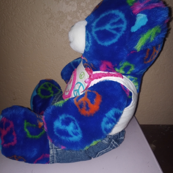 Build A Bear Blue Teddy Bear Jeans Peace Sign Friendship Plush Stuffed toy - Picture 2 of 4